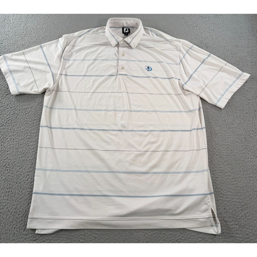 FootJoy Disney Polo Shirt Men XL White Blue Striped Short Sleeve Performance